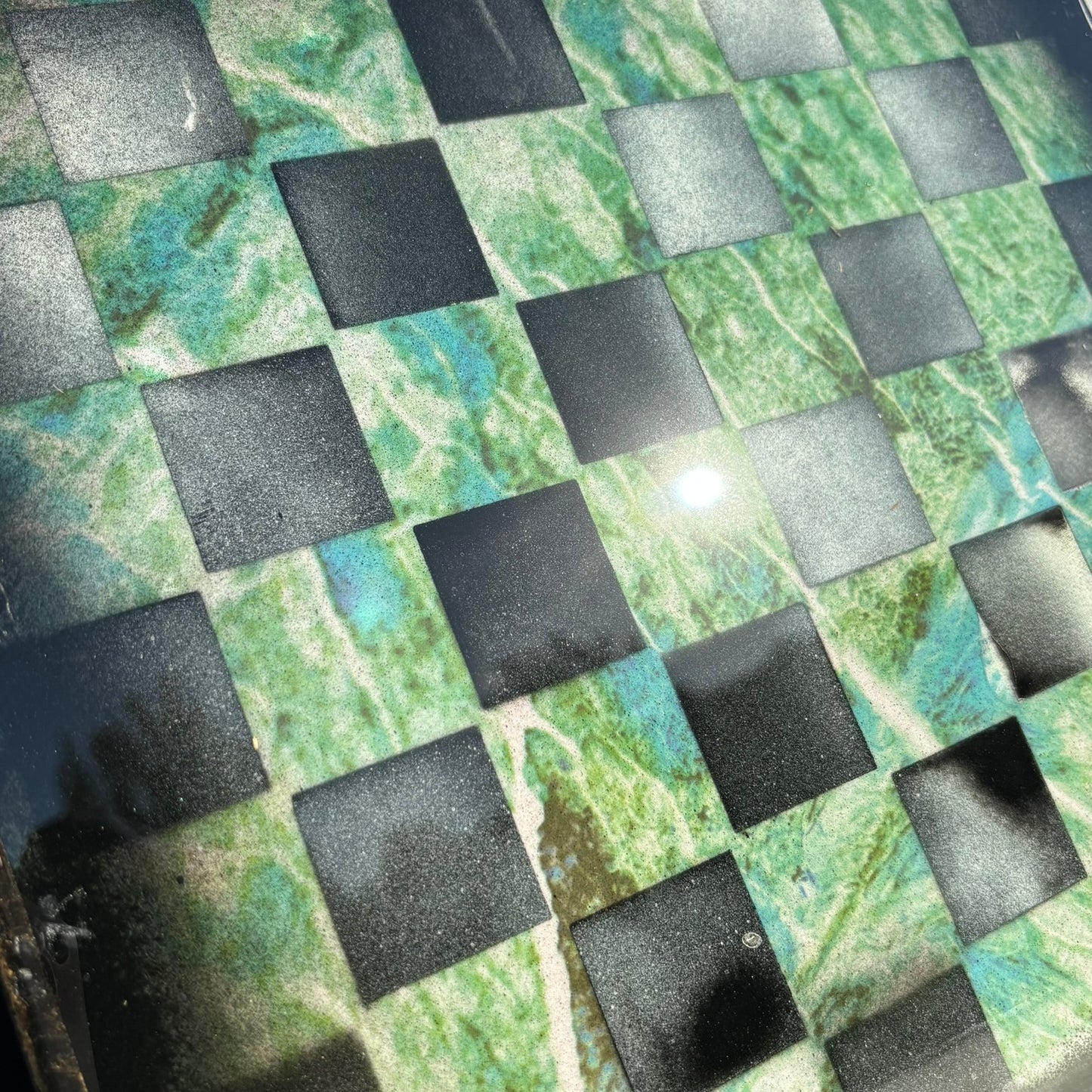 Green Chrome Leaf - Resin Coated Chess Board