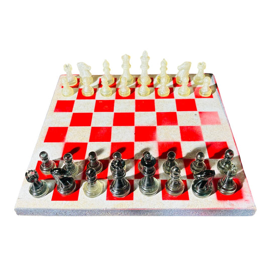 Red & White - Painted Chess Set