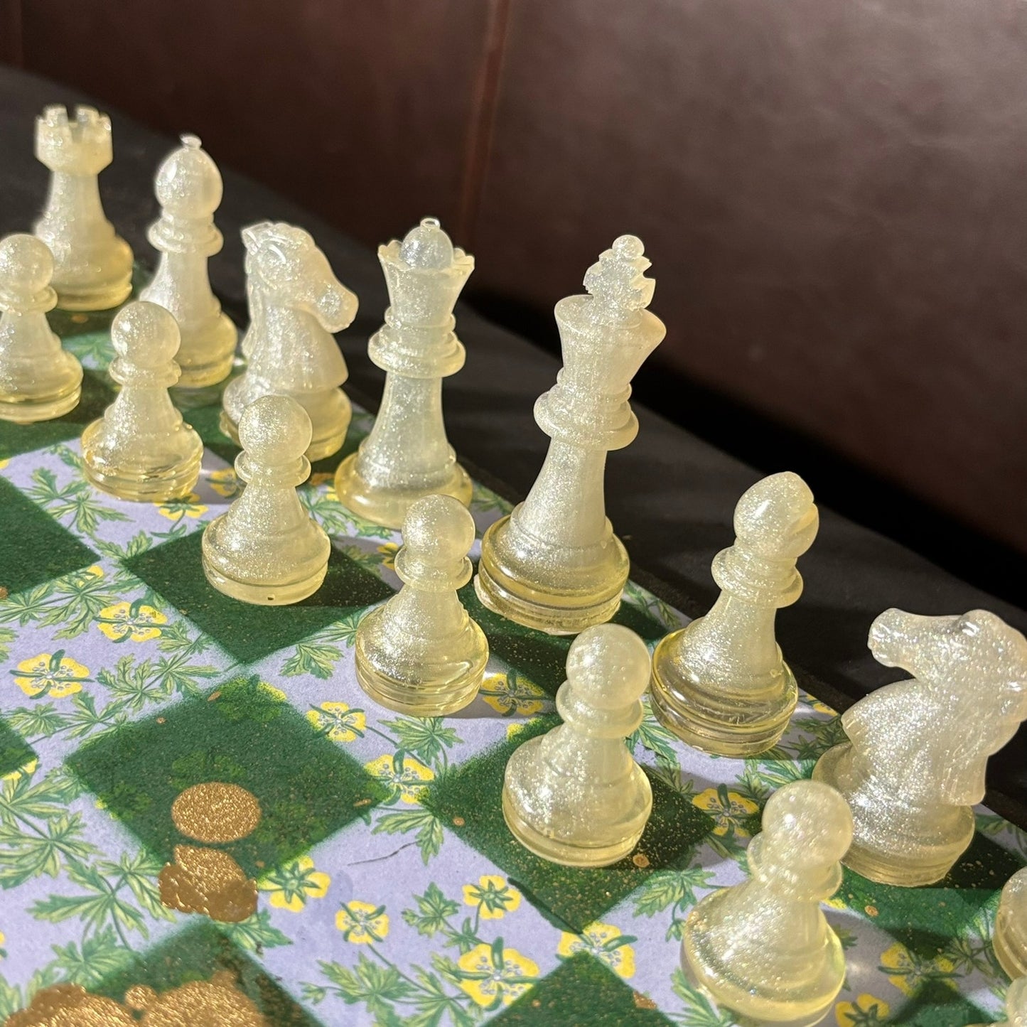 Gold Splattered Green Pattern - Scrapbook Chess Set