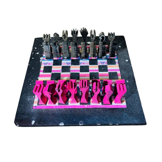 Pink Stripes - Large Deluxe Chess Set