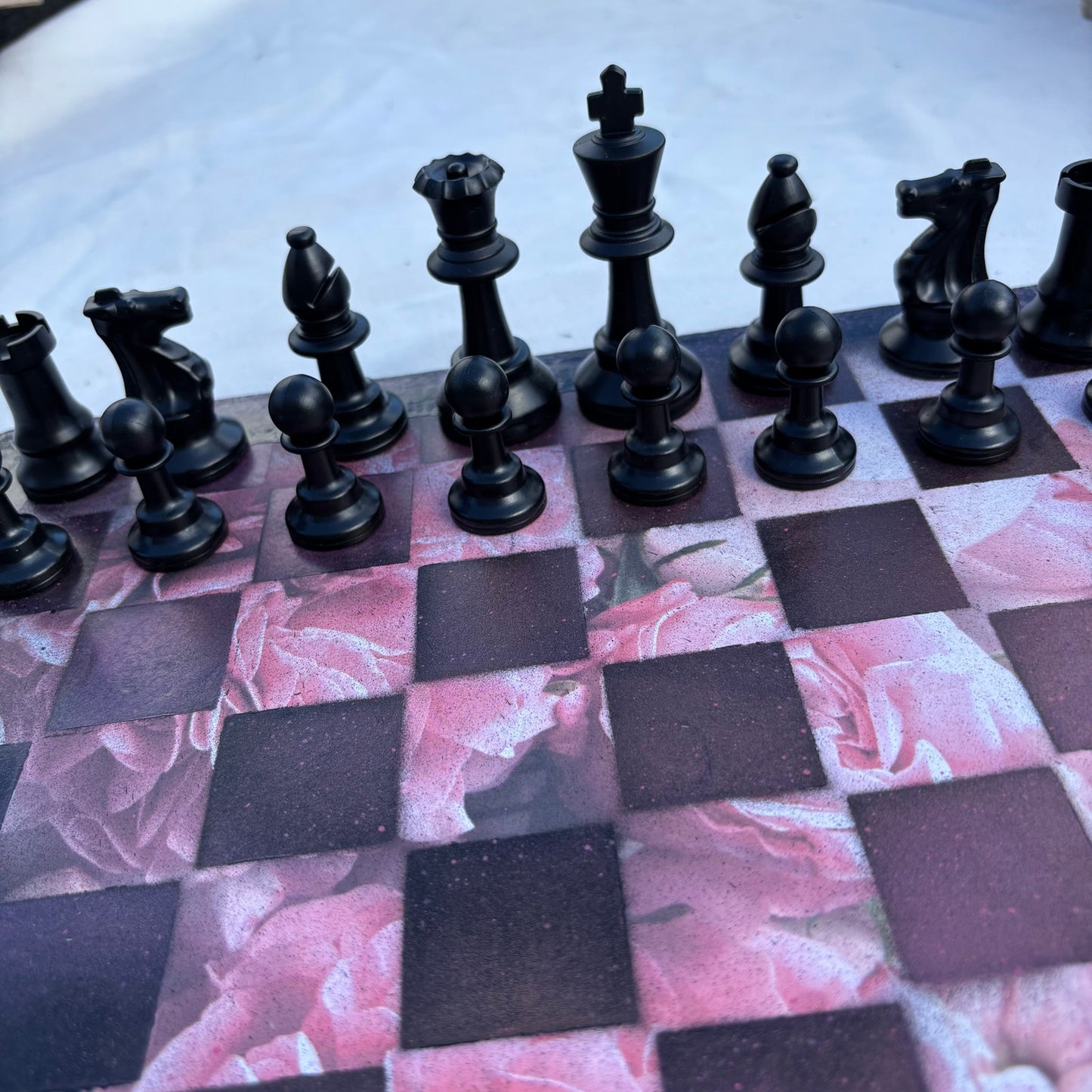 Pink Flowers - Scrapbook Chess Set