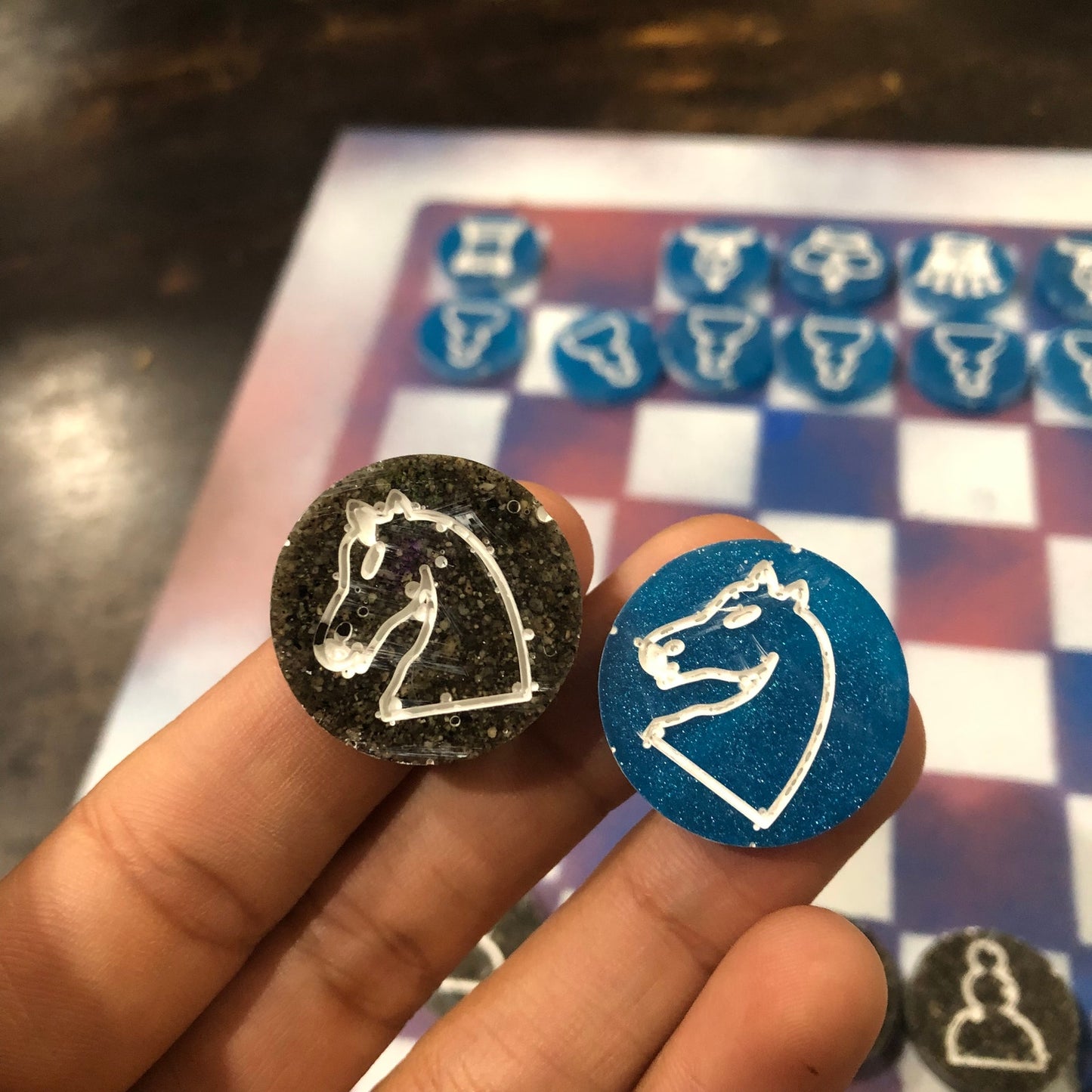 Peach Blue Mix - Painted Chess Set