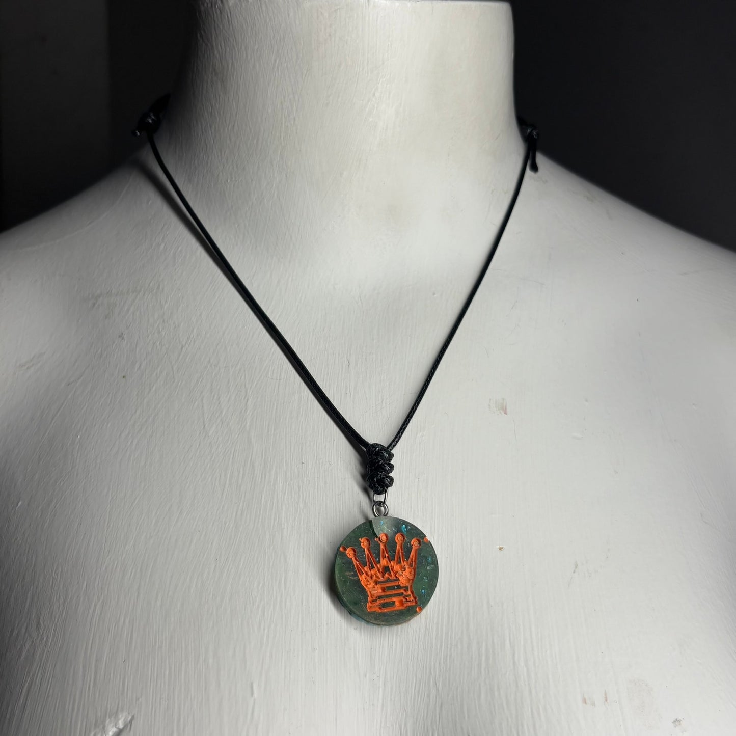 Green Crystal Orange Queen - Handmade Resin Chess Necklace