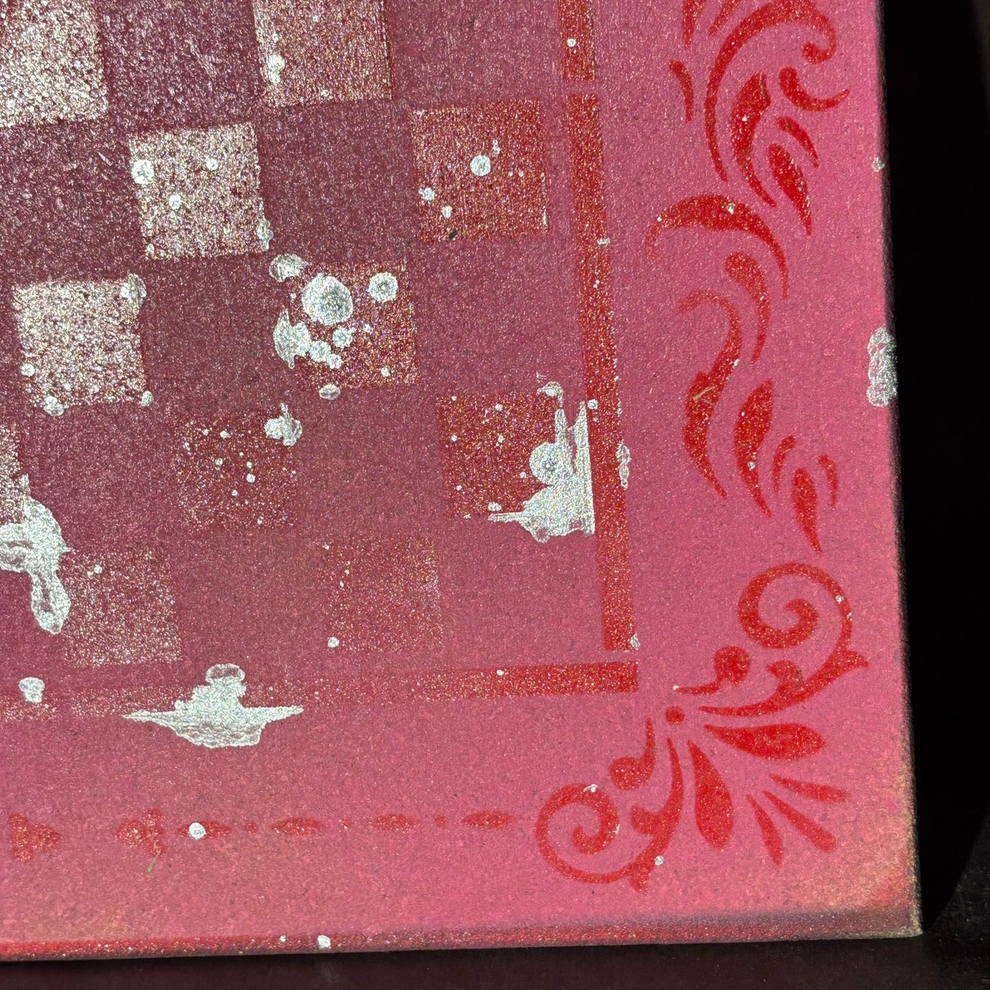 Pink & Red Chrome Drip - Painted Chess Board