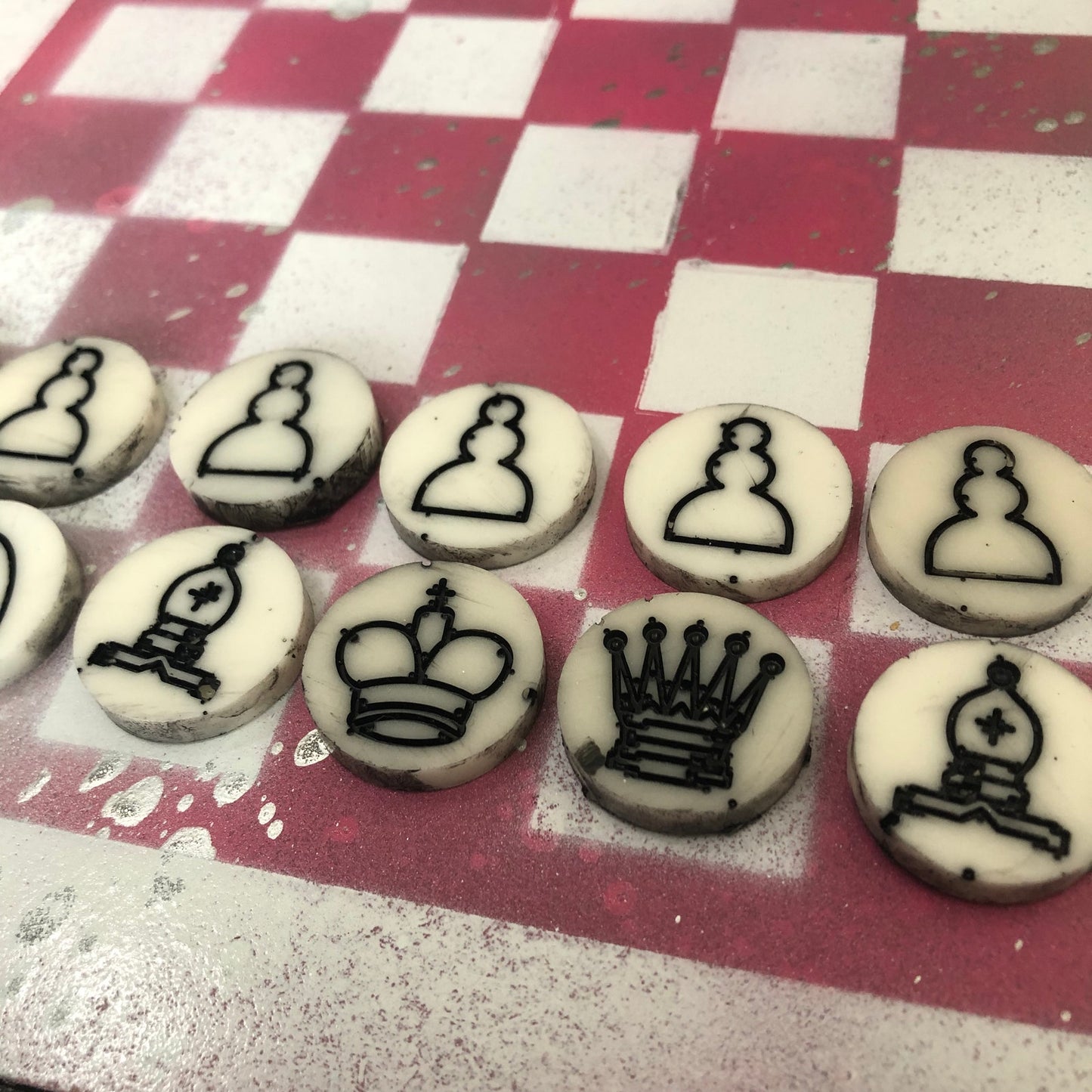 Pink & White - Painted Chess Set