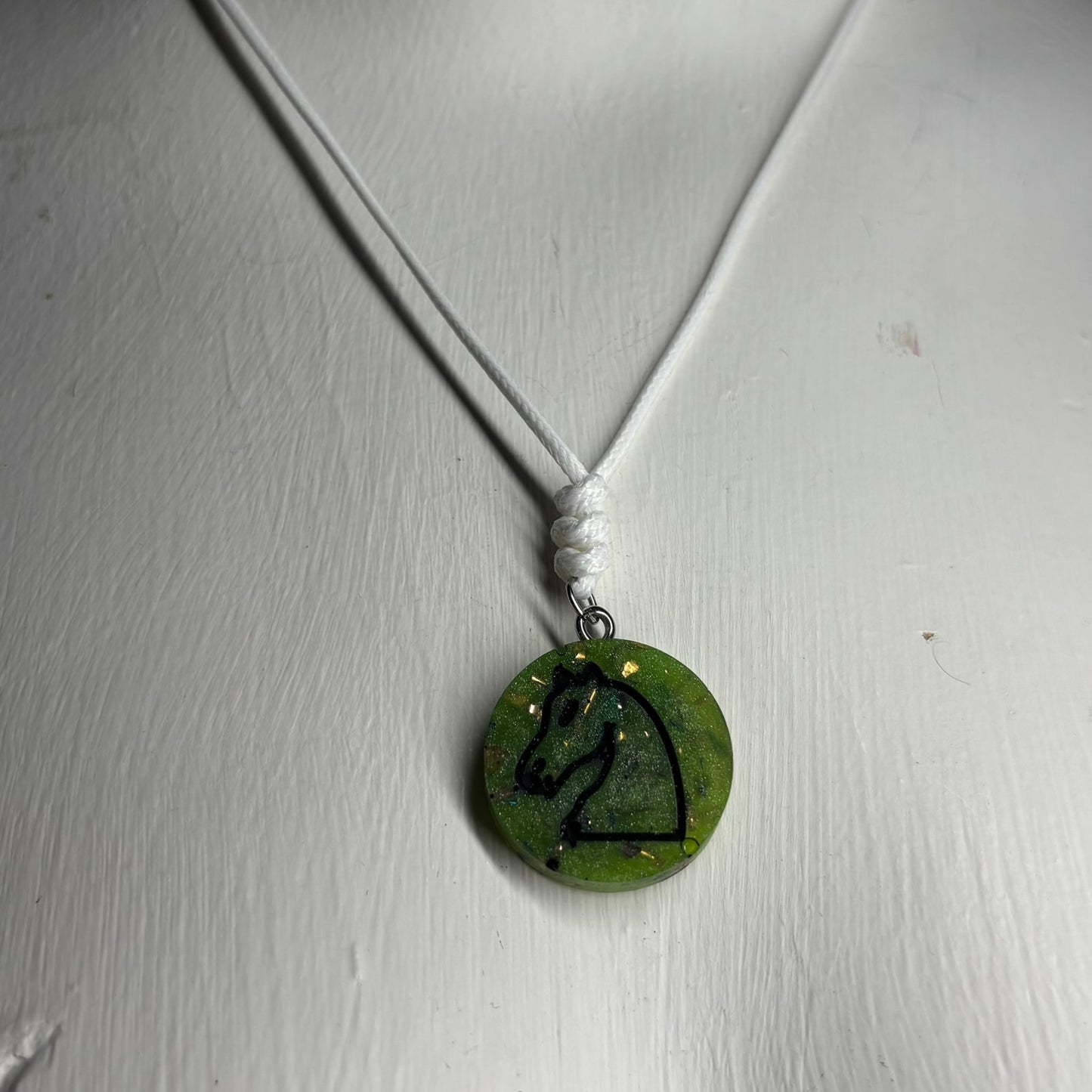 Crystal Green Knight - Handmade Resin Chess Necklace