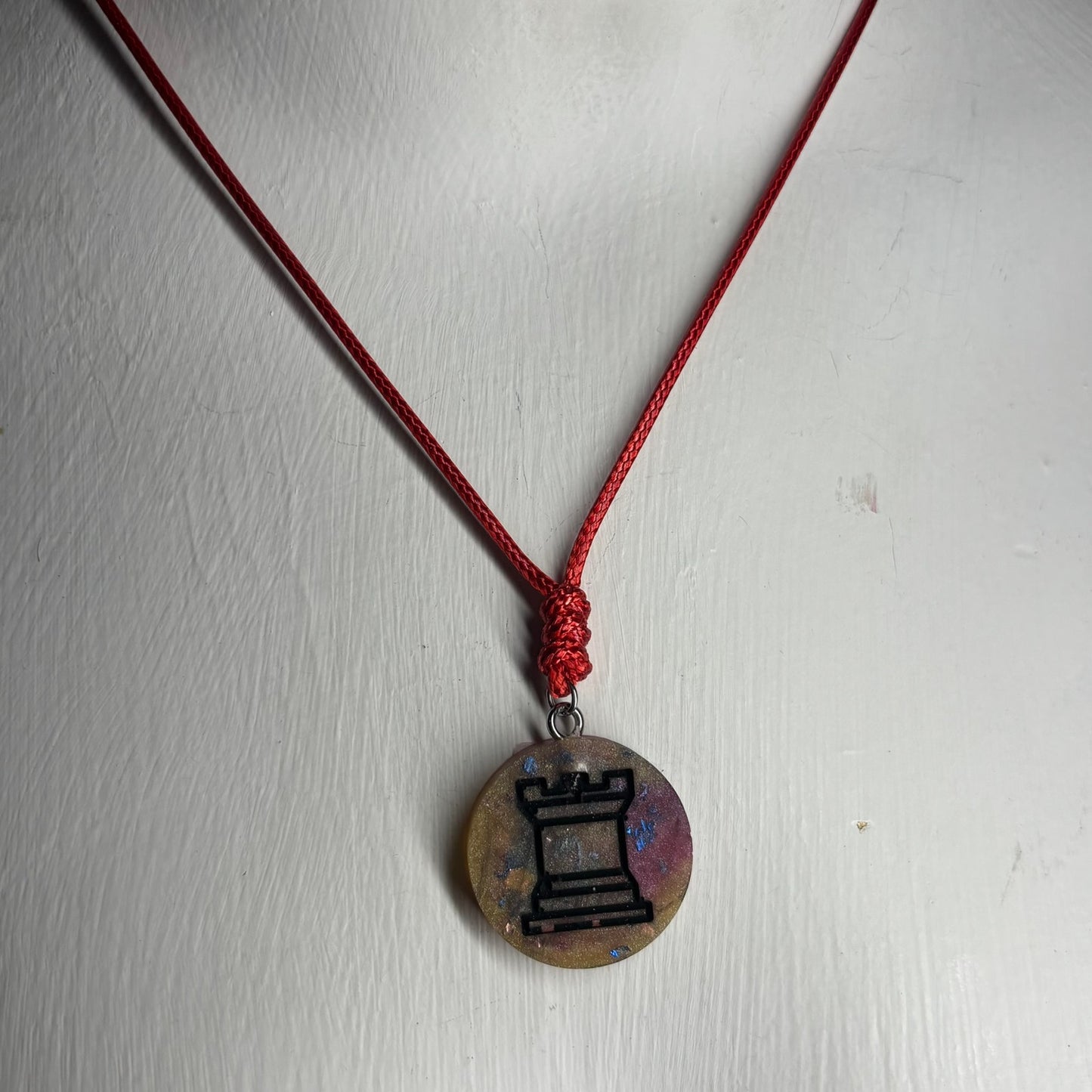 Color Meshed Rook - Handmade Resin Chess Necklace