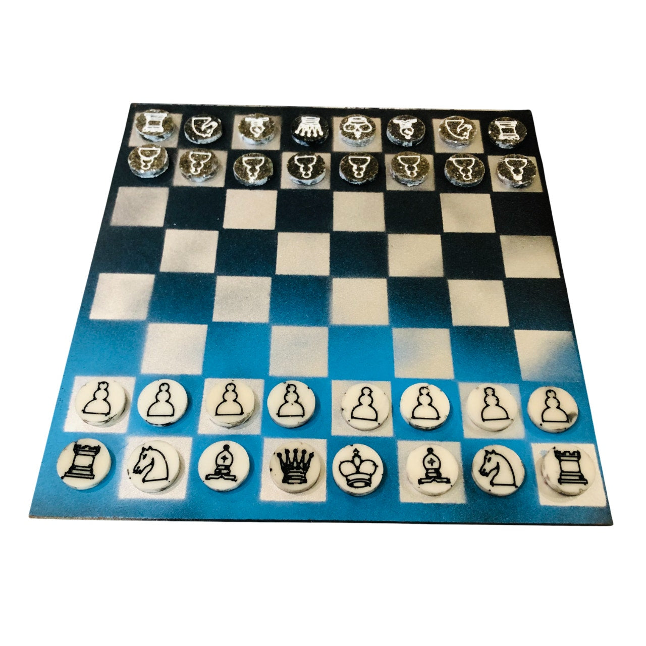 Blue Black & Silver - Painted Chess Set
