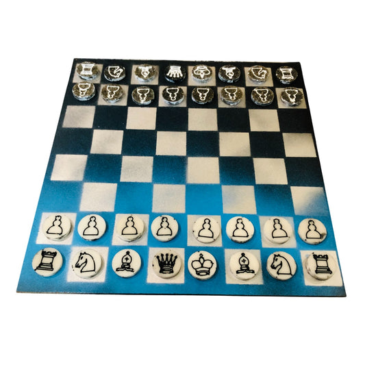 Blue Black & Silver - Painted Chess Set