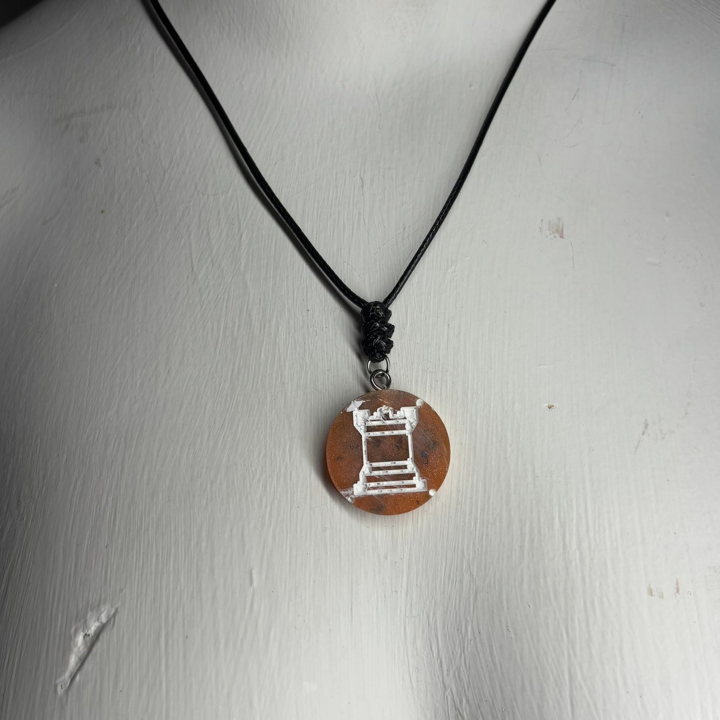 Orange Fire Rook - Handmade Resin Chess Necklace - Flat Edition