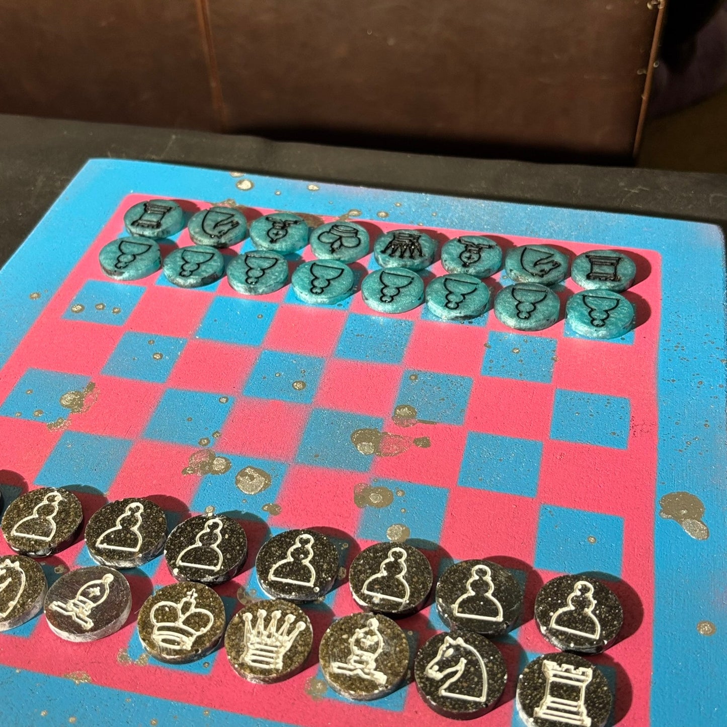 Pink & Blue - Painted Chess Set