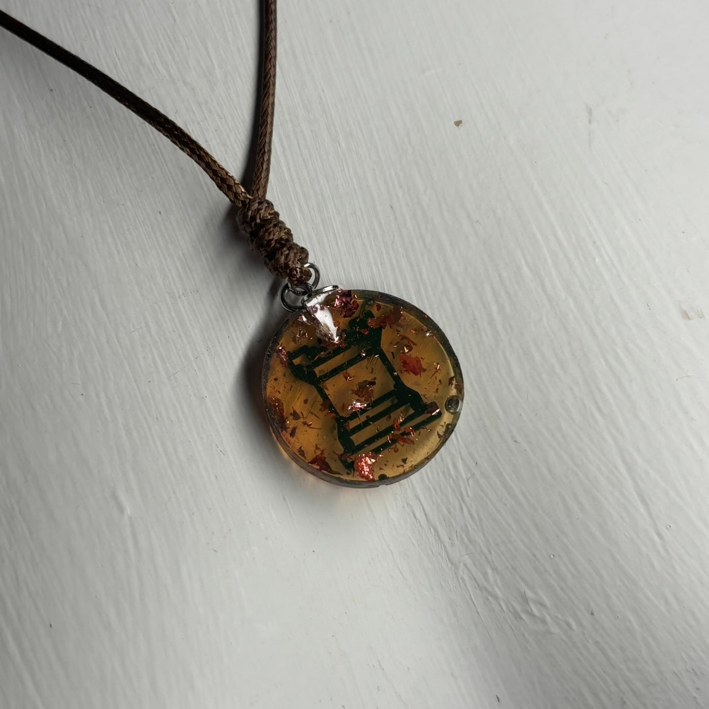 Coffee Amber Rook - Handmade Resin Chess Necklace