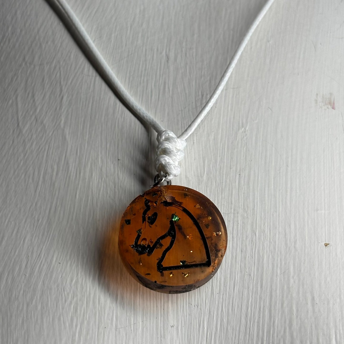 Translucent Amber Knight - Handmade Resin Chess Necklace