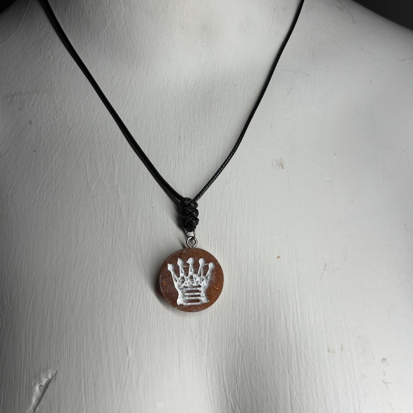 Coffee Brown Queen - Handmade Resin Chess Necklace
