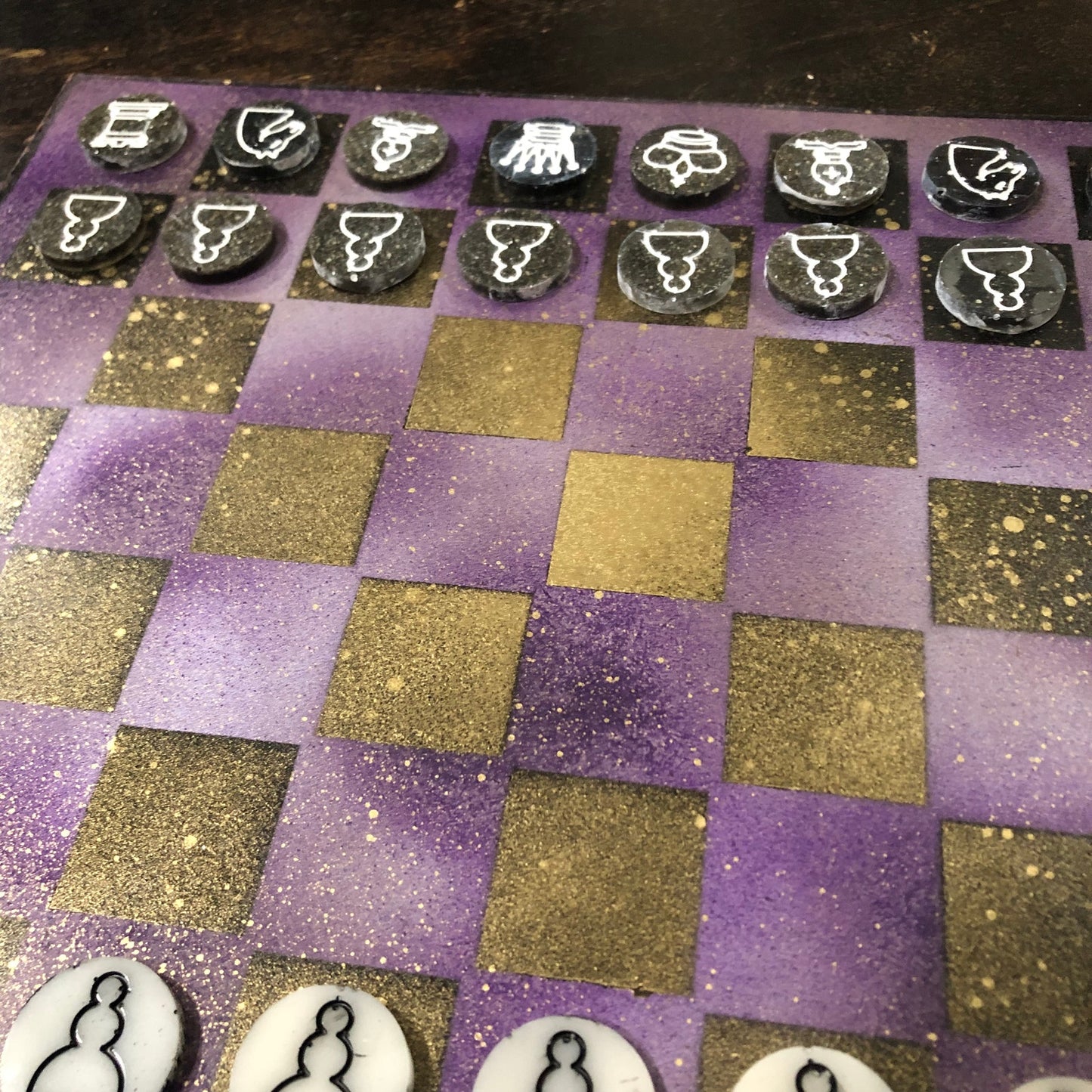 Golden Purple Galaxy - Painted Chess Set