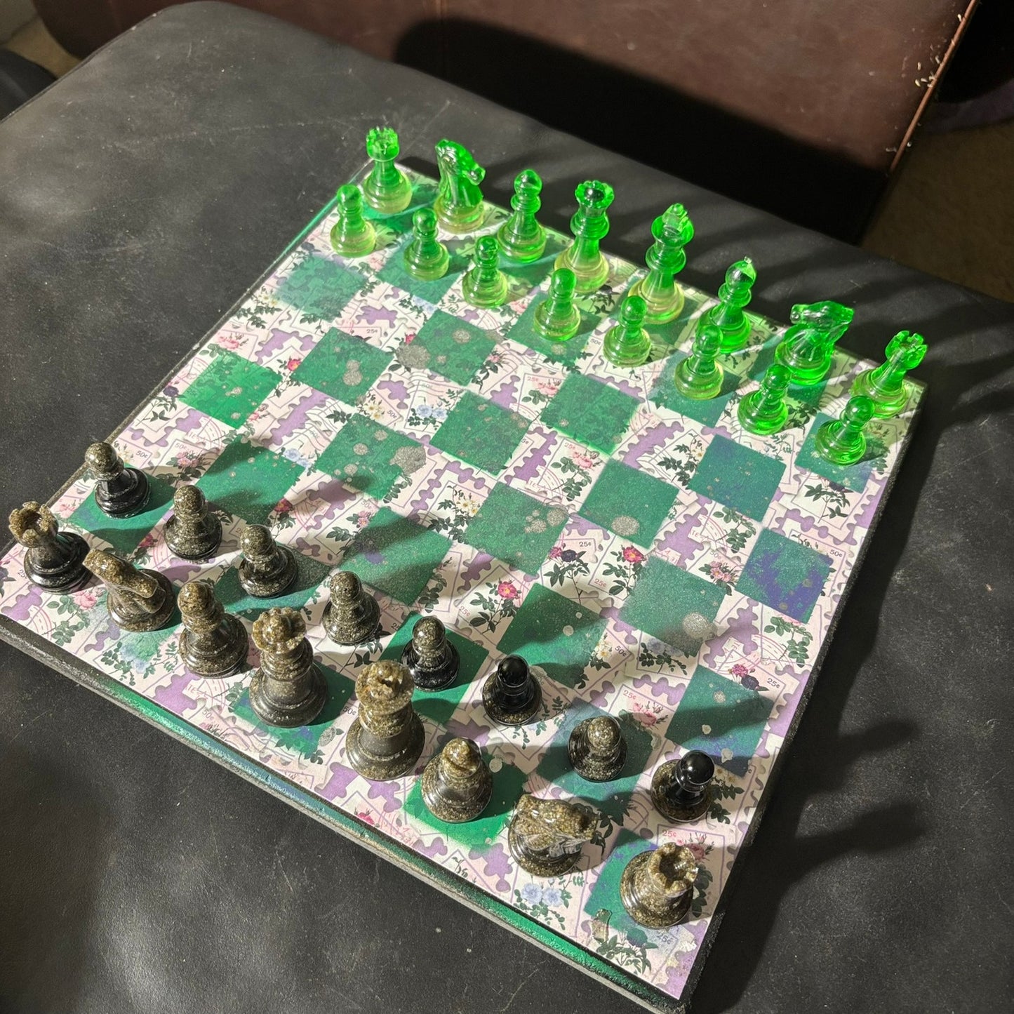 Puzzled Green - Scrapbook Chess Set