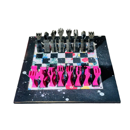 Pink Flowered Pattern - Large Deluxe Chess Set