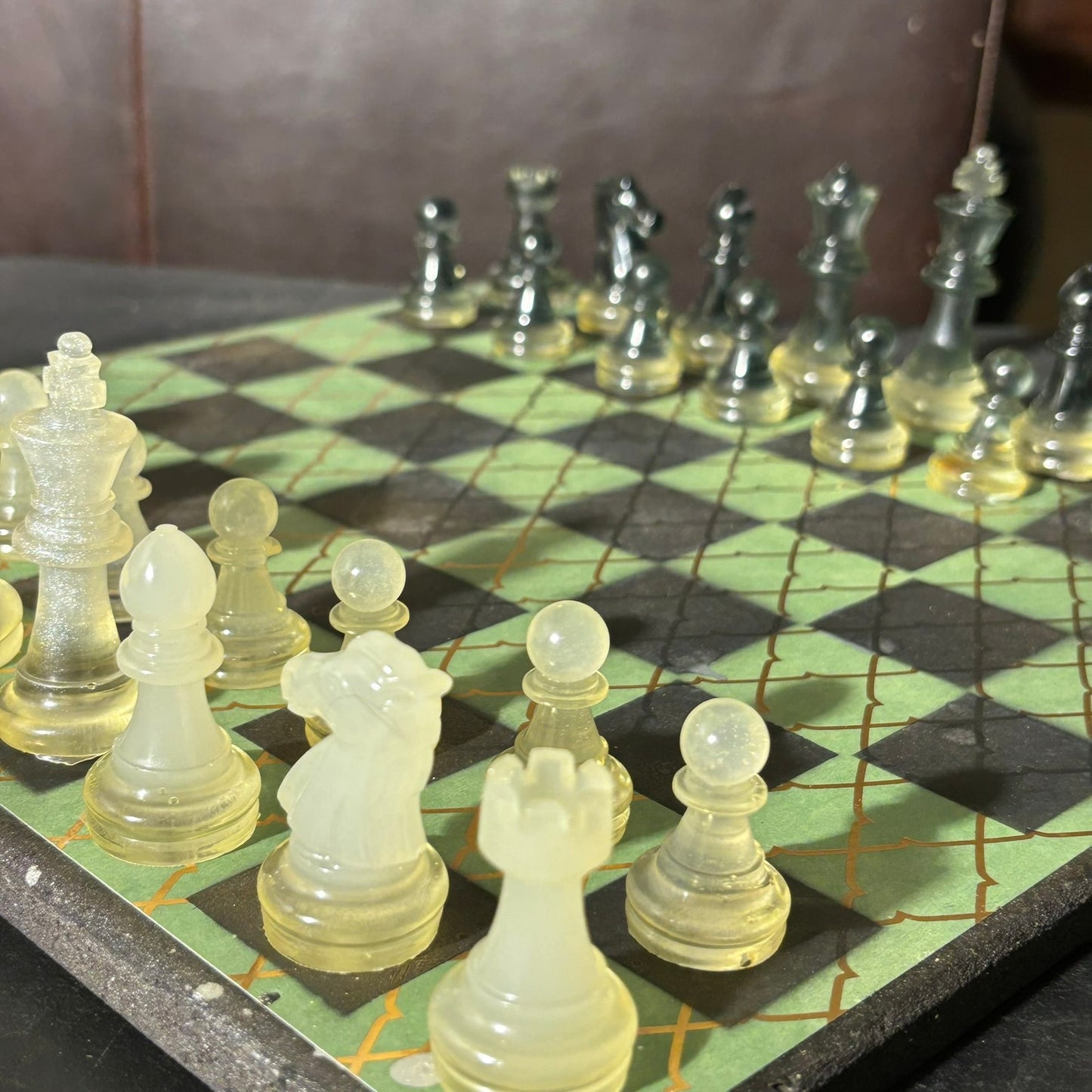 Gold Striped Green - Scrapbook Chess Set