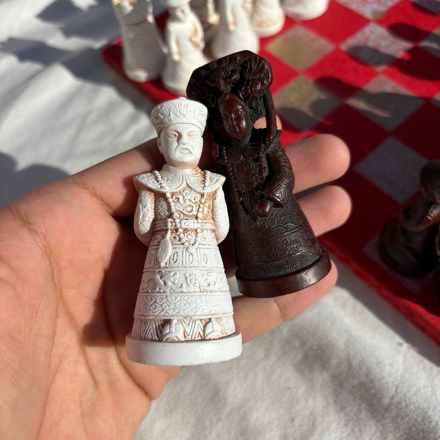 Red & White Gold Hue - Chinese Edition Chess Set
