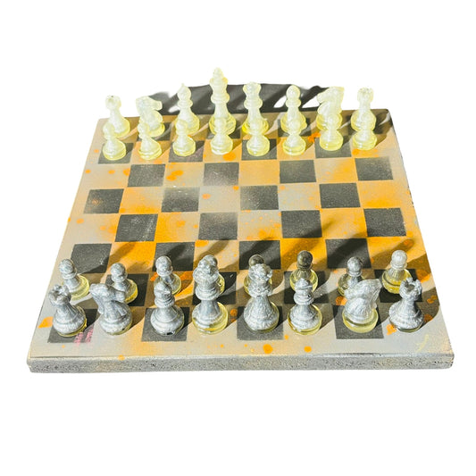 Gray & Orange - Painted Chess Set