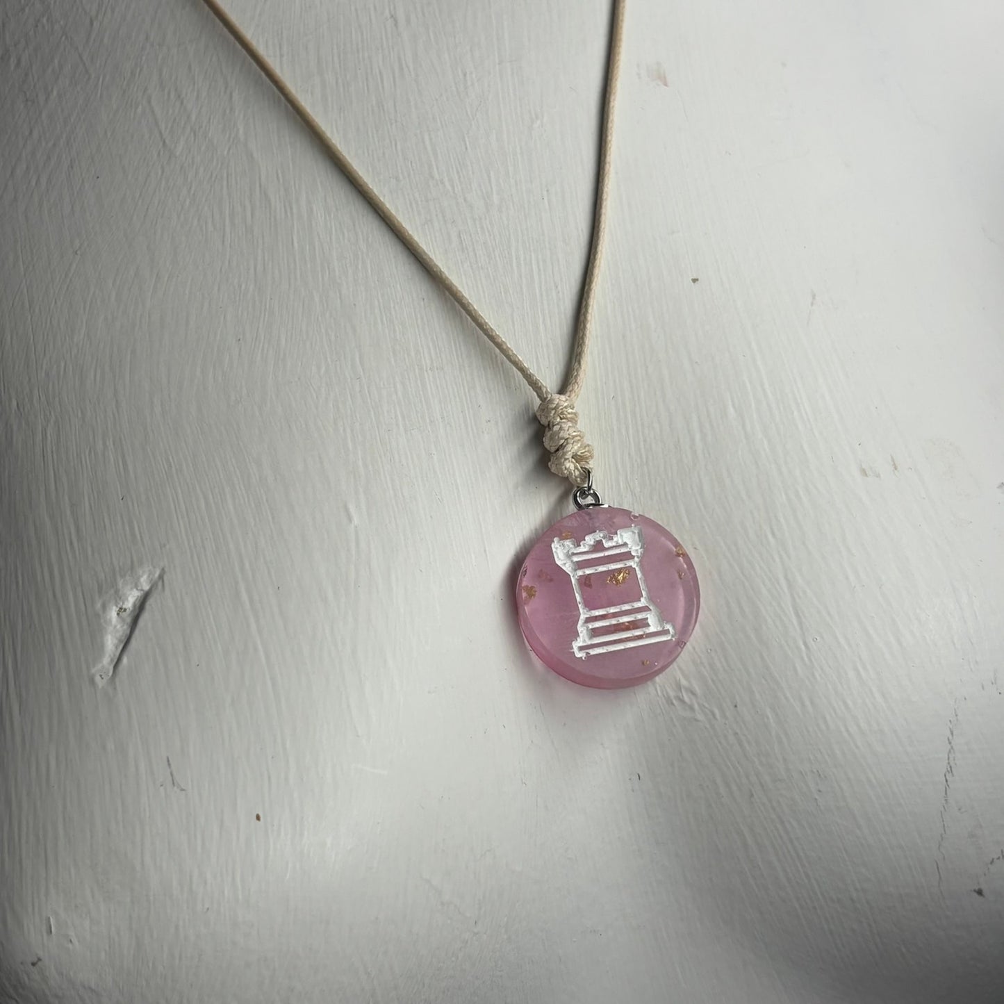 Cherry Blossom Pink Rook - Handmade Resin Chess Necklace