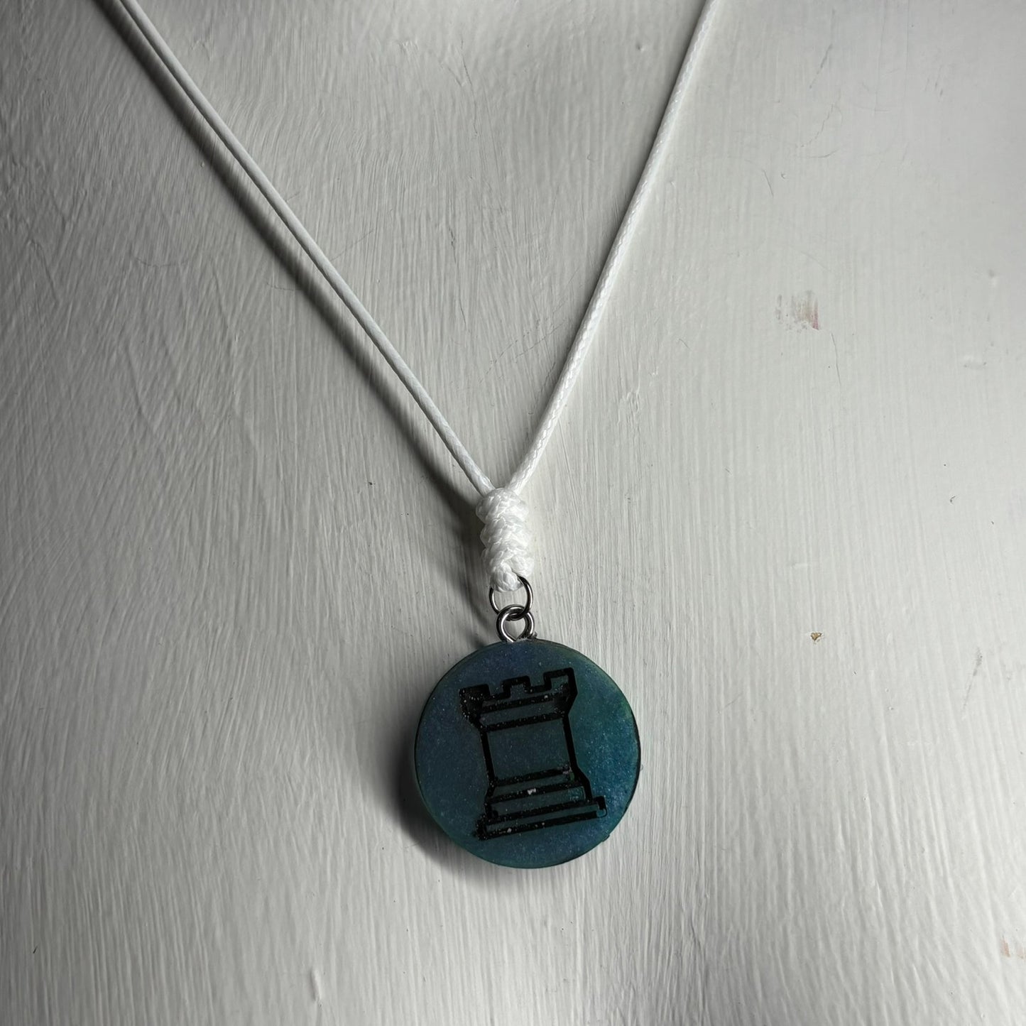 Sea Blue Rook - Handmade Resin Chess Necklace