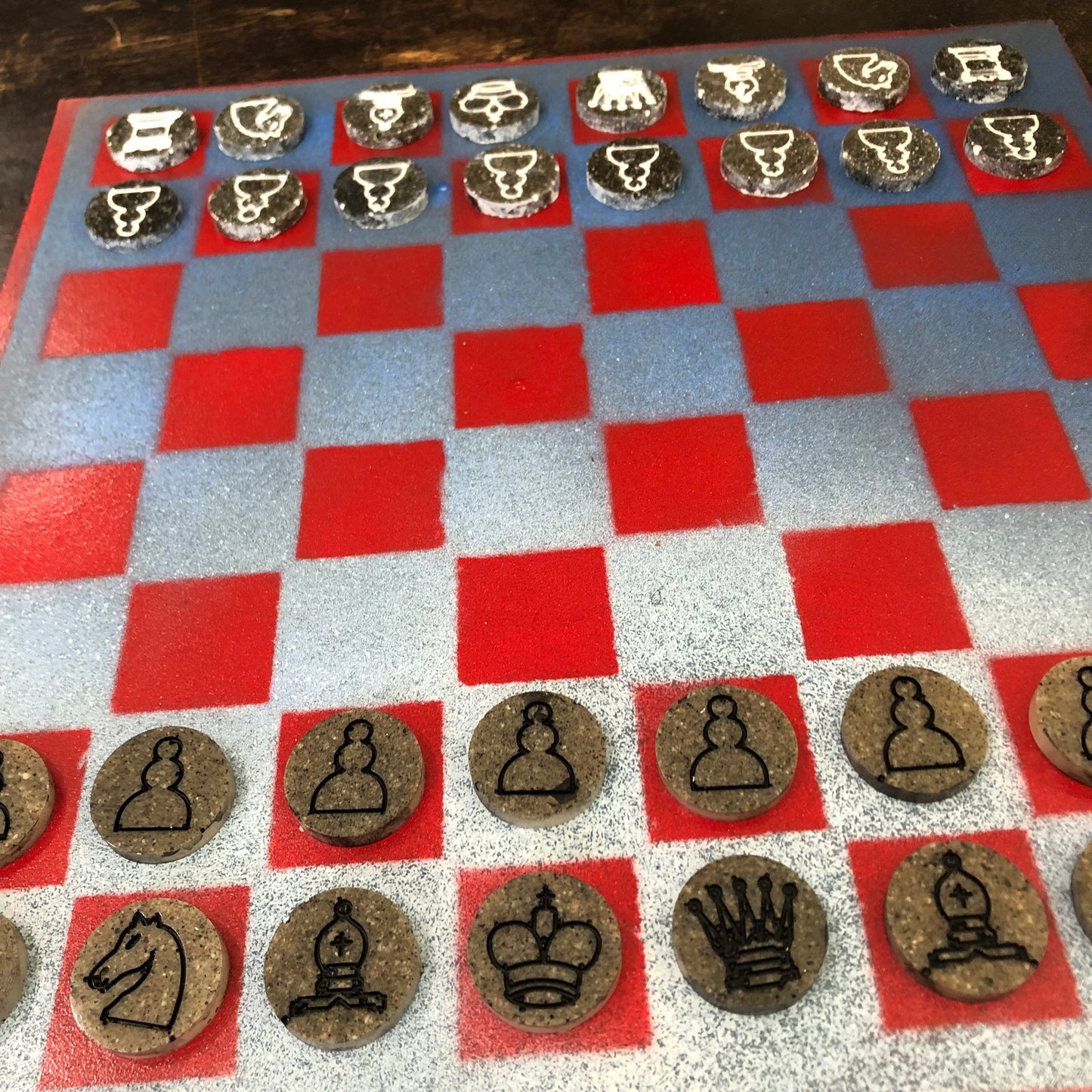 Red & Blue Haze - Painted Chess Set
