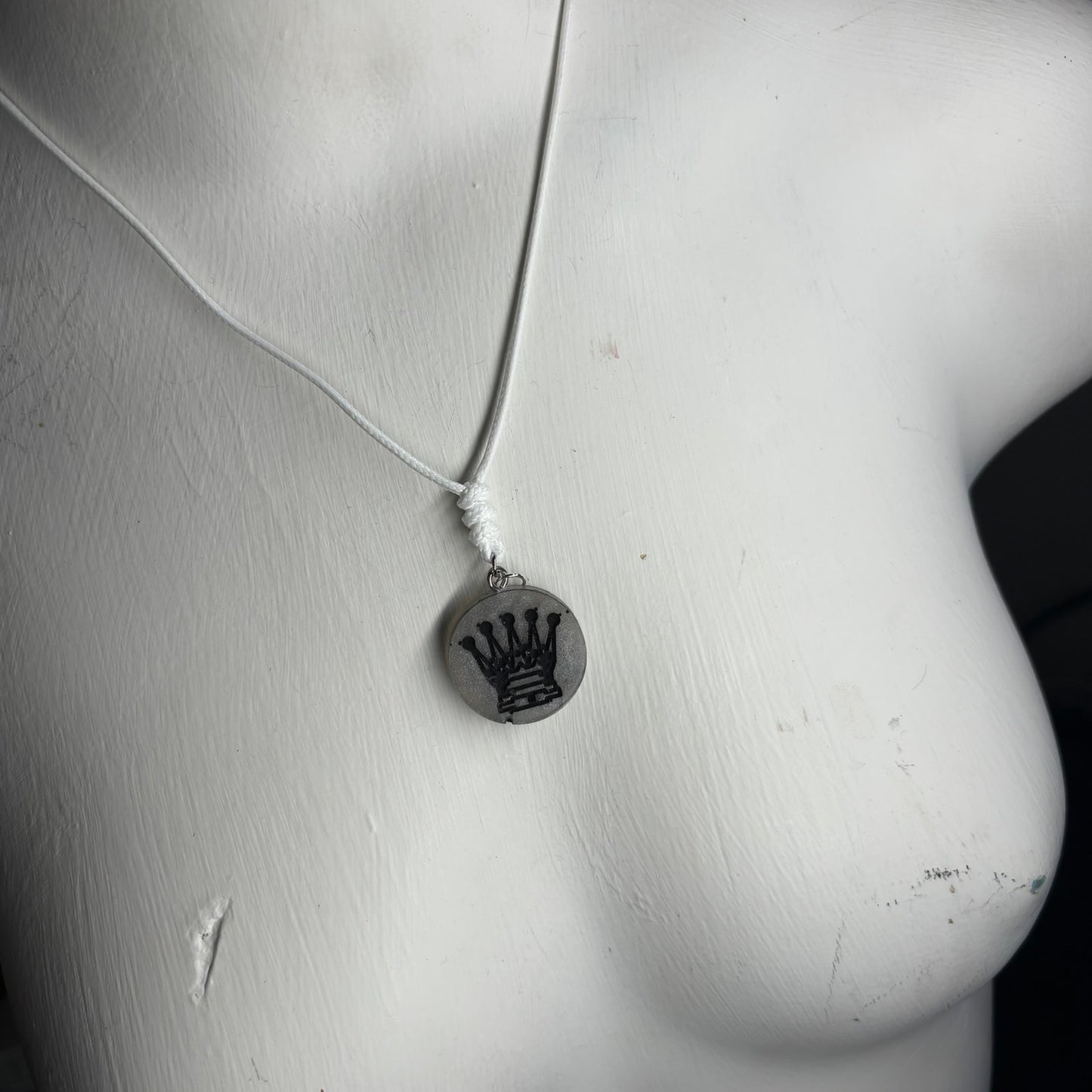 Dark Gray Queen - Handmade Resin Chess Necklace