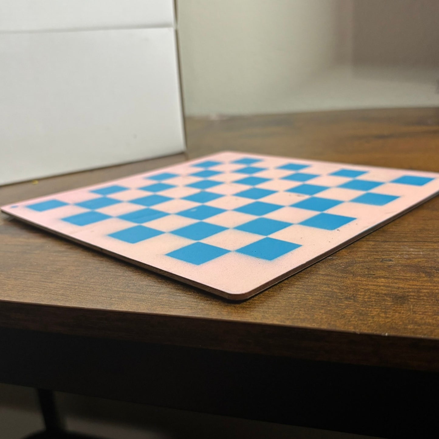 Light Pink Blue - Painted Thin Wooden Chess Board