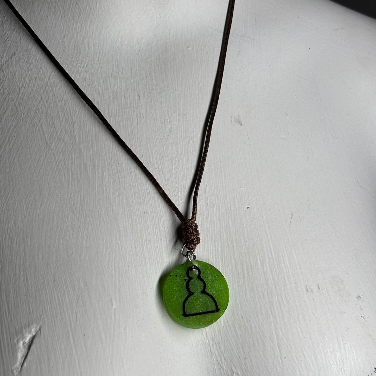 Green Vintage Pawn - Handmade Resin Chess Necklace