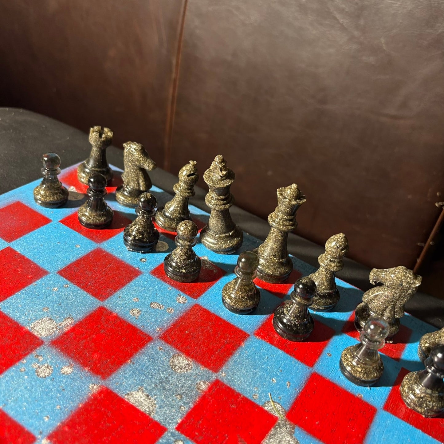 Sky Blue & Red - Painted Chess Set