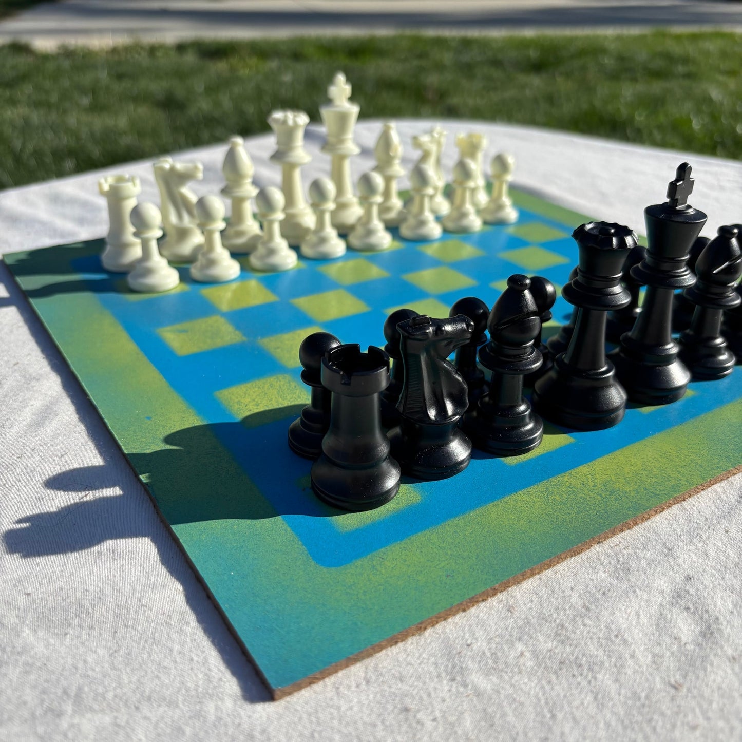 Bright Blue & Green - Painted Chess Set