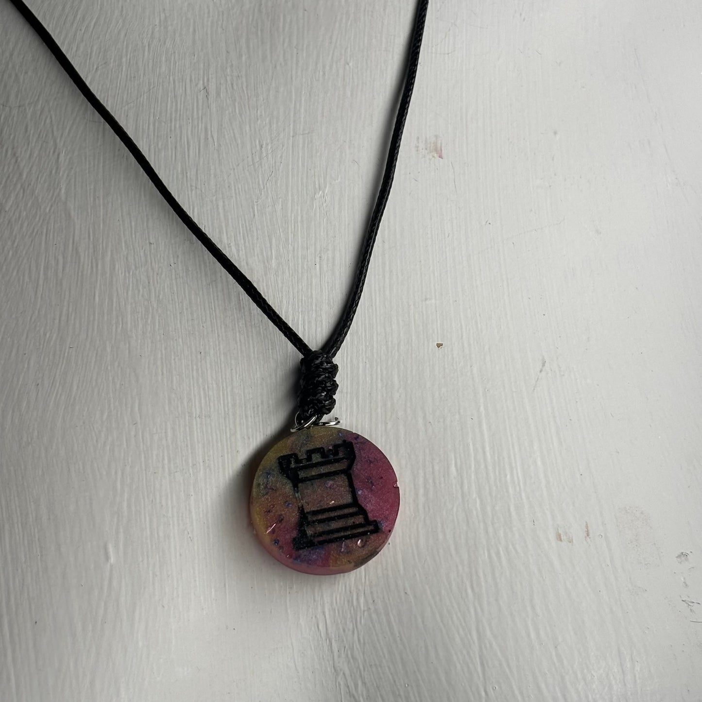 Crystal Pink Rook - Handmade Resin Chess Necklace