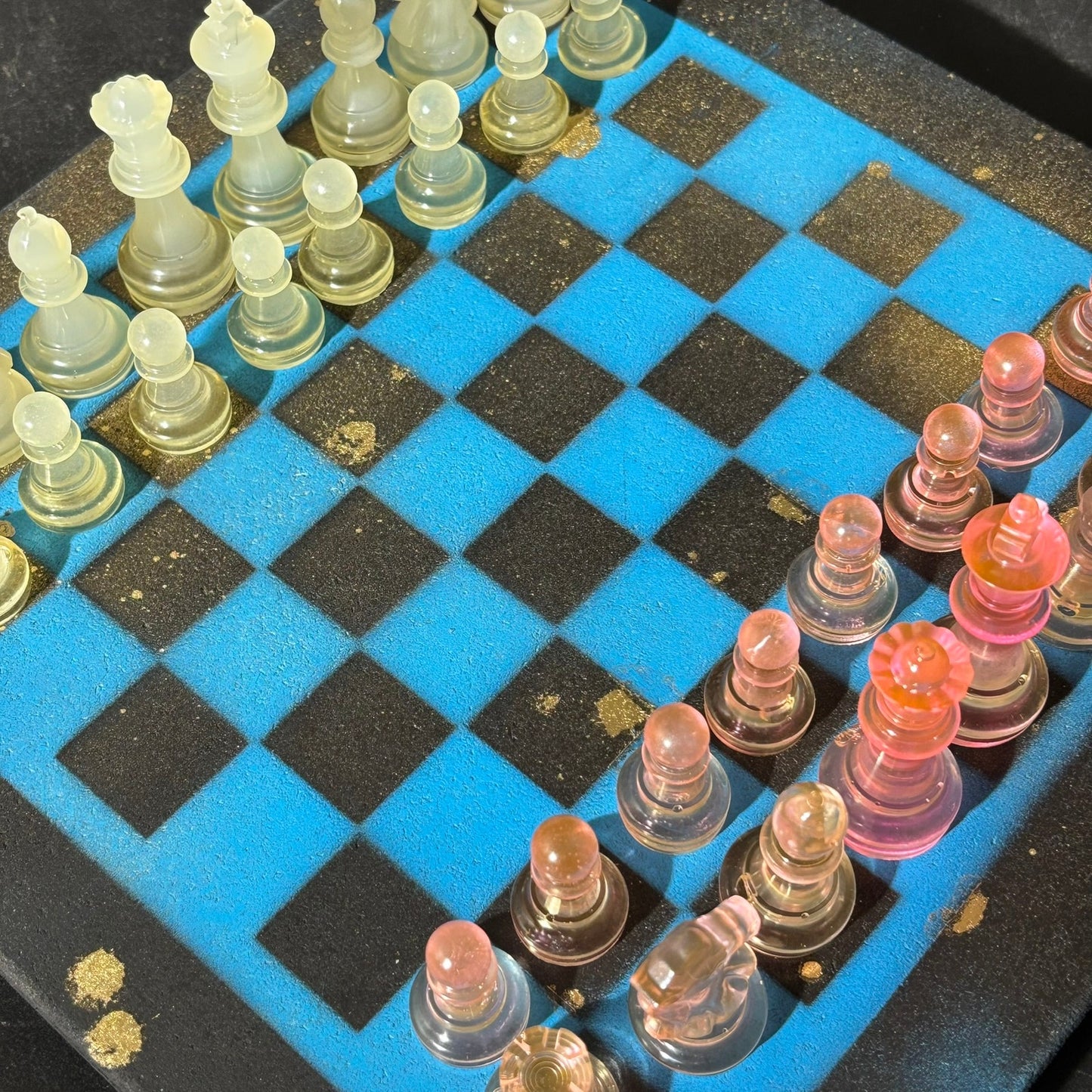 Rich Blue & Pink - Painted Chess Set
