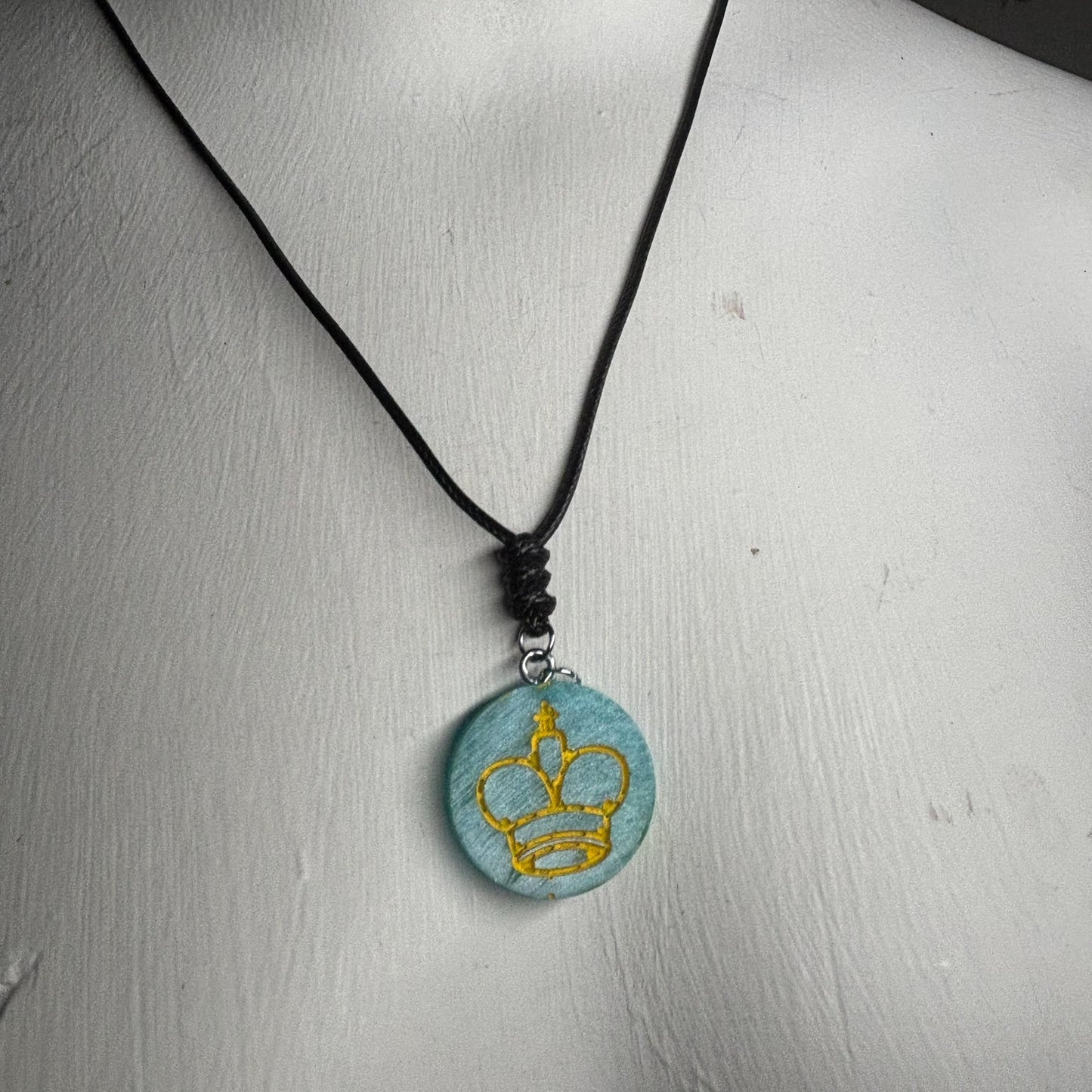 Cool Blue King - Handmade Resin Chess Necklace