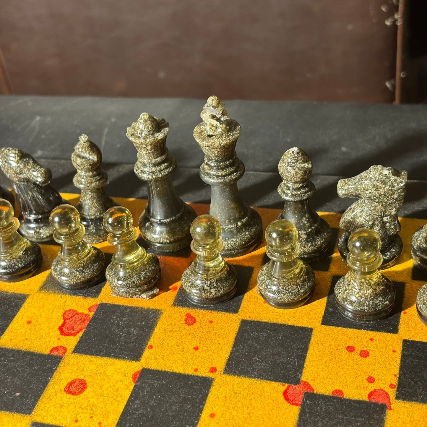 Yellow & Red Opal - Painted Chess Set
