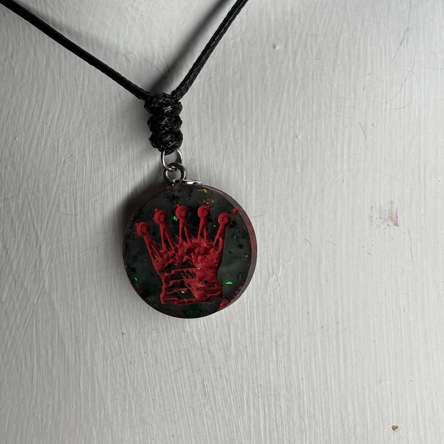 Red Print Queen - Handmade Resin Chess Necklace