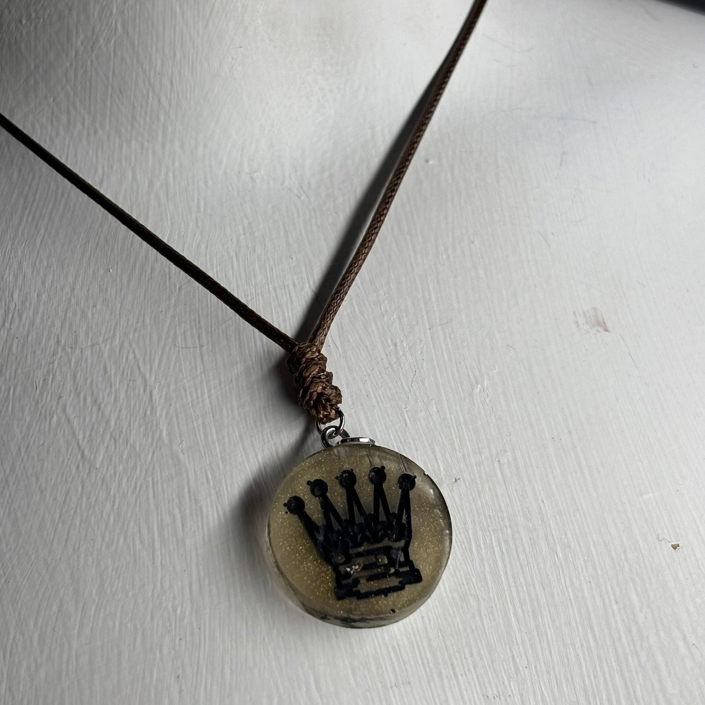 Vintage Dark Queen - Handmade Resin Chess Necklace