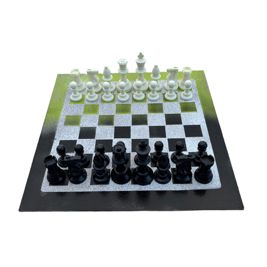 Lime Green & Black - Painted Chess Set
