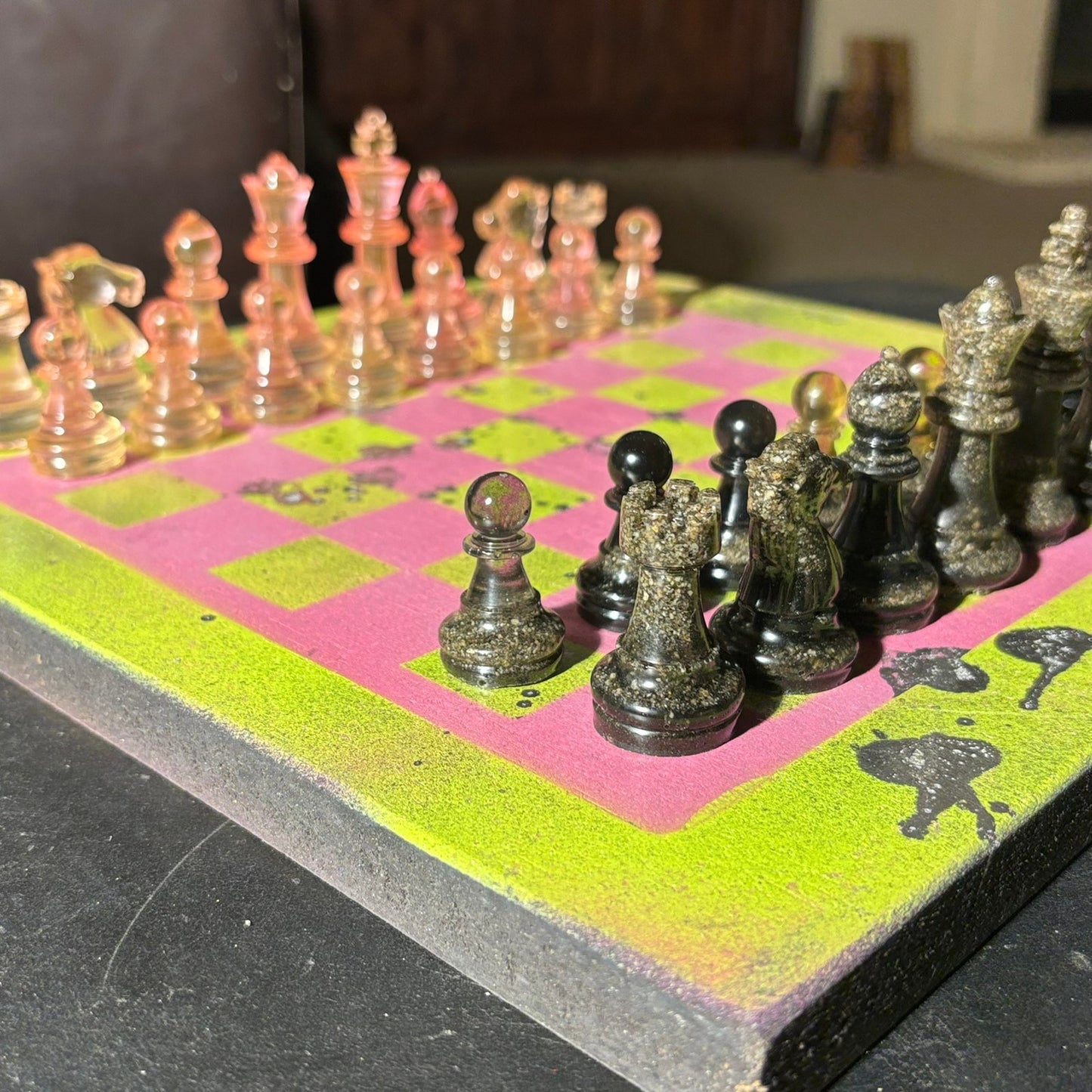 Classy Pink Neon Green- Painted Chess Set
