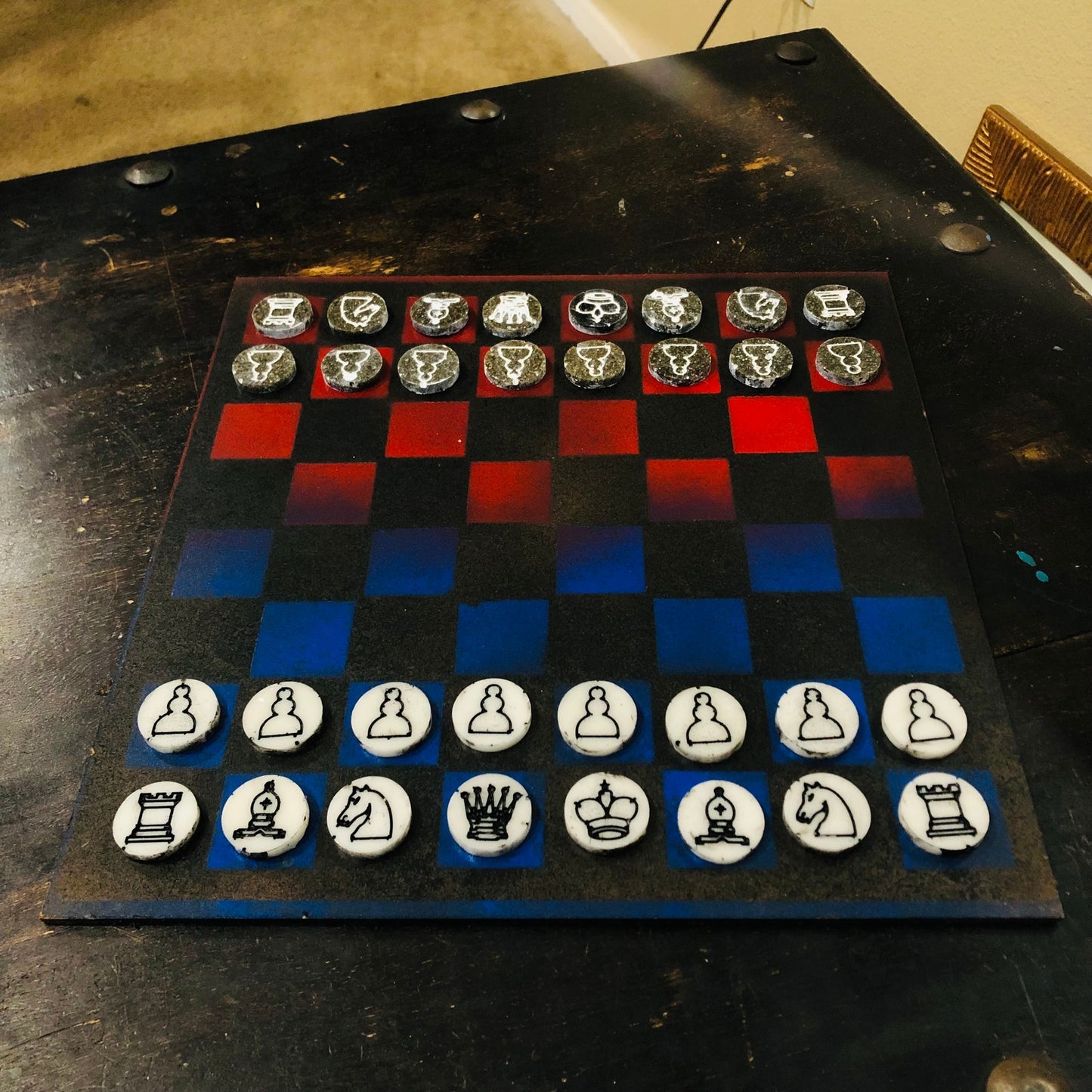 Stealth Blue & Red - Painted Chess Set