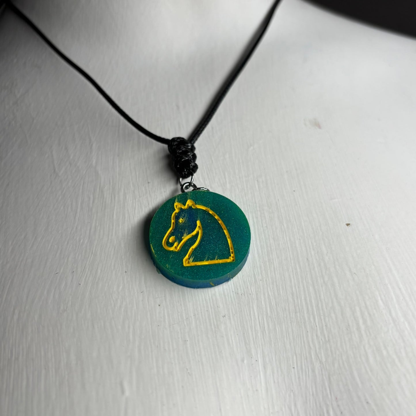Green/Yellow Knight - Handmade Resin Chess Necklace