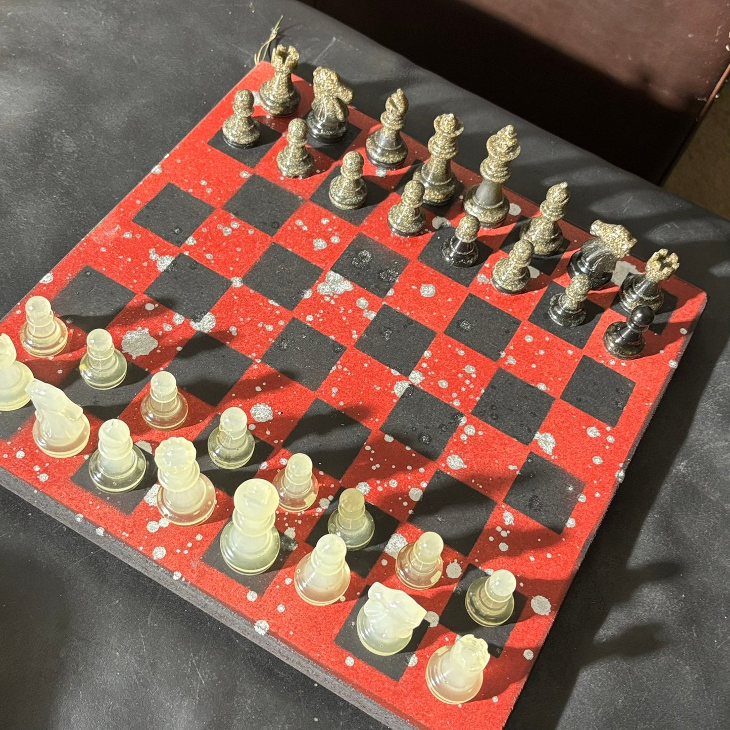 Red Chrome Black - Painted Chess Set