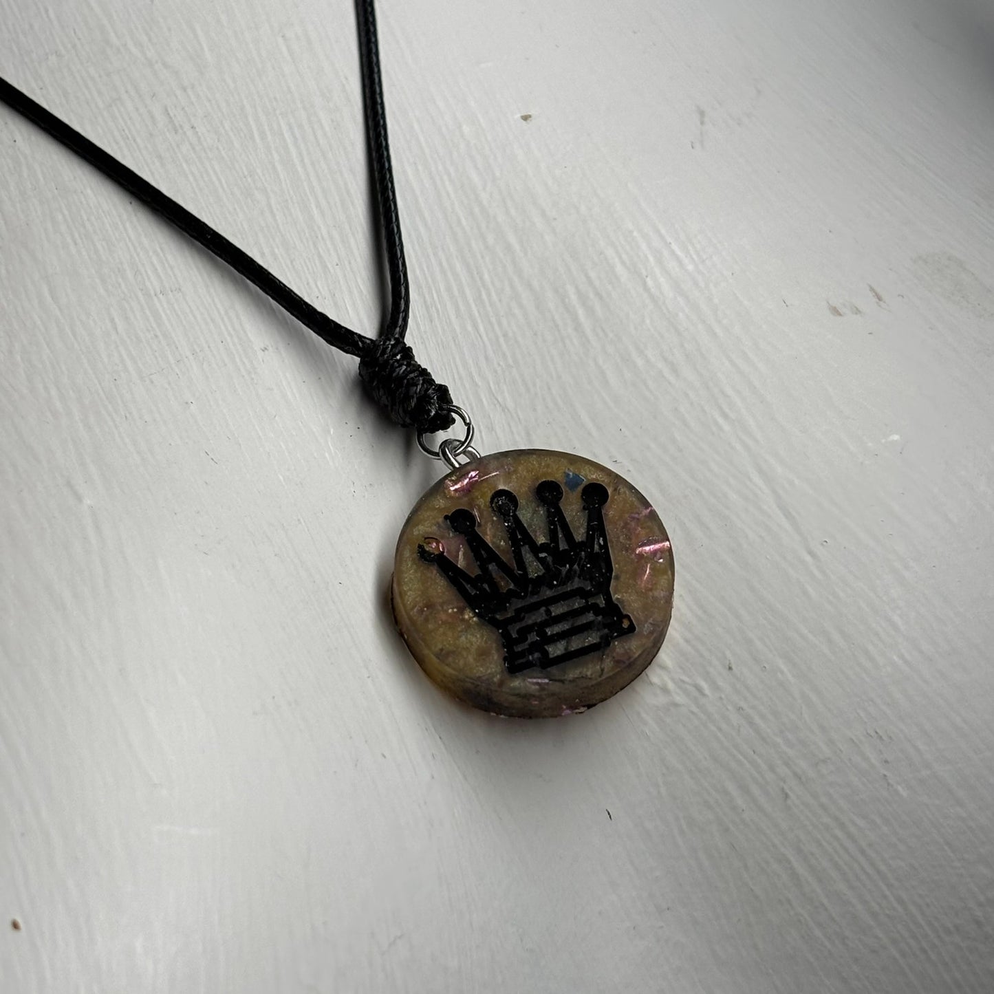 Dark Yellow Queen - Handmade Resin Chess Necklace