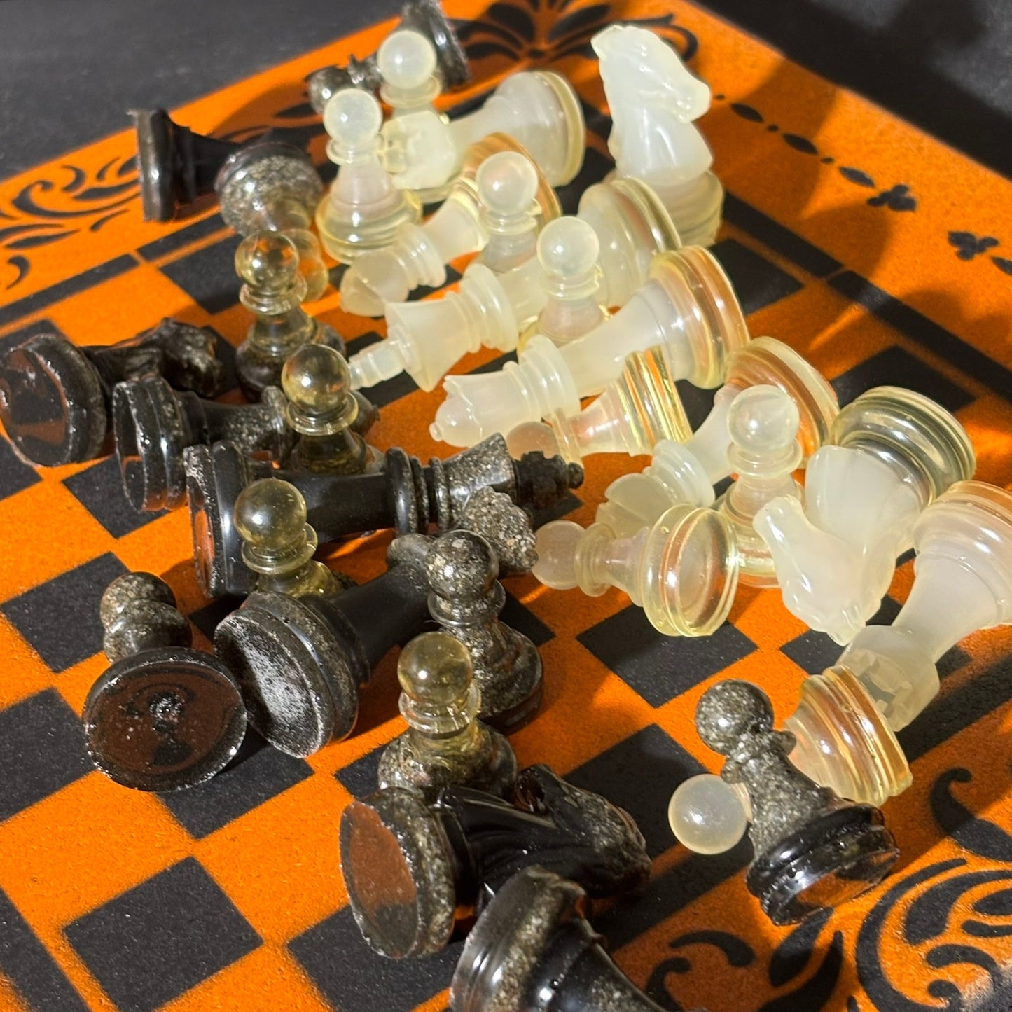 Orange & Black - Painted Chess Set