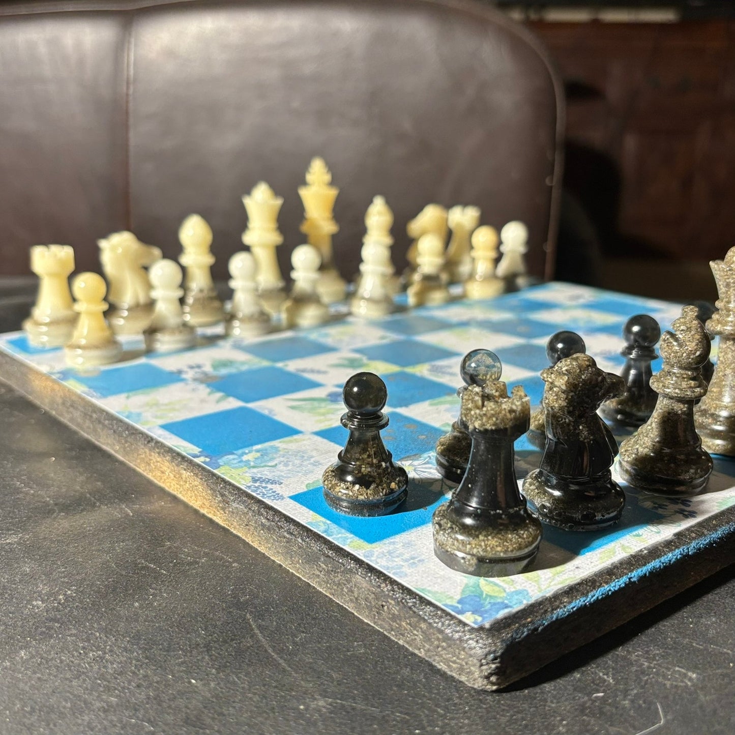 Flower Blue - Scrapbook Chess Set