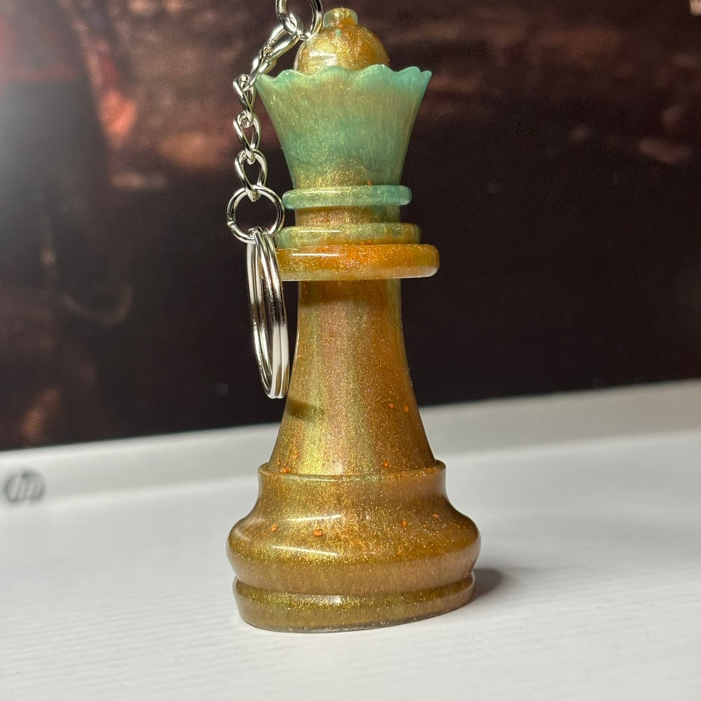Green/Brown Mush Queen - Handmade Resin Keychain - Large Edition