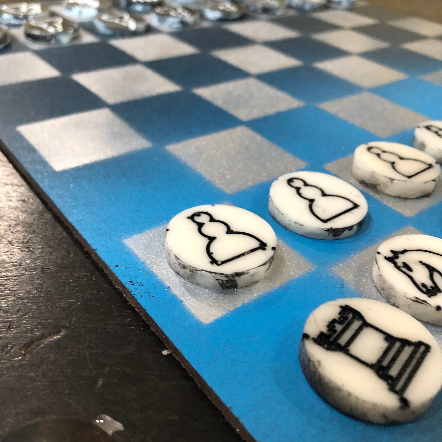Blue Black & Silver - Painted Chess Set