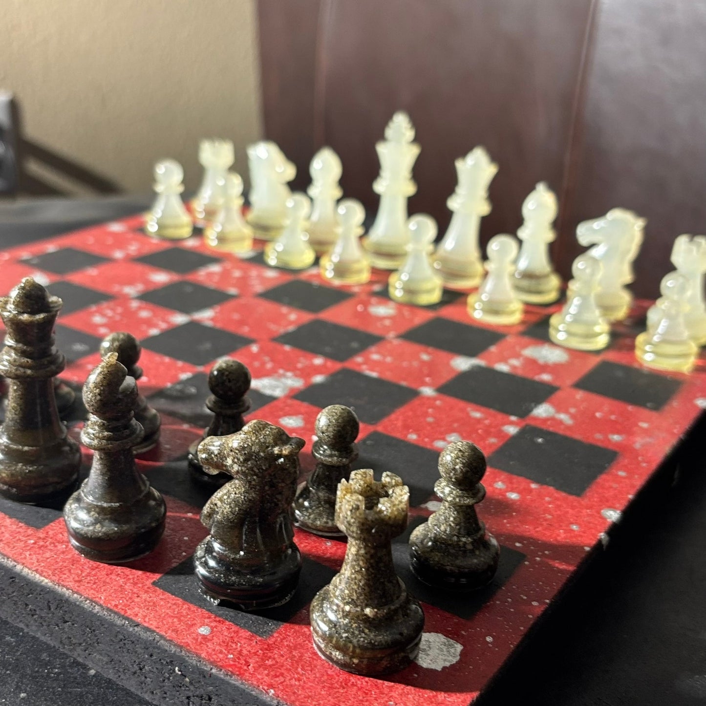 Red Chrome Black - Painted Chess Set