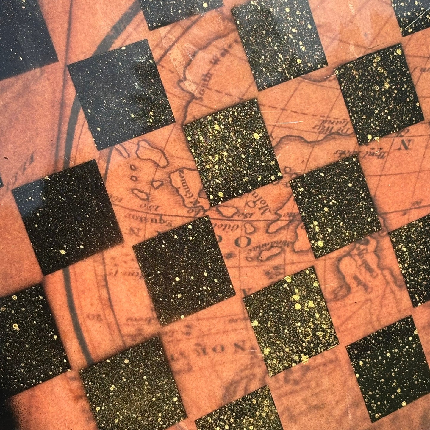 Vintage Map - Resin Coated Chess Board